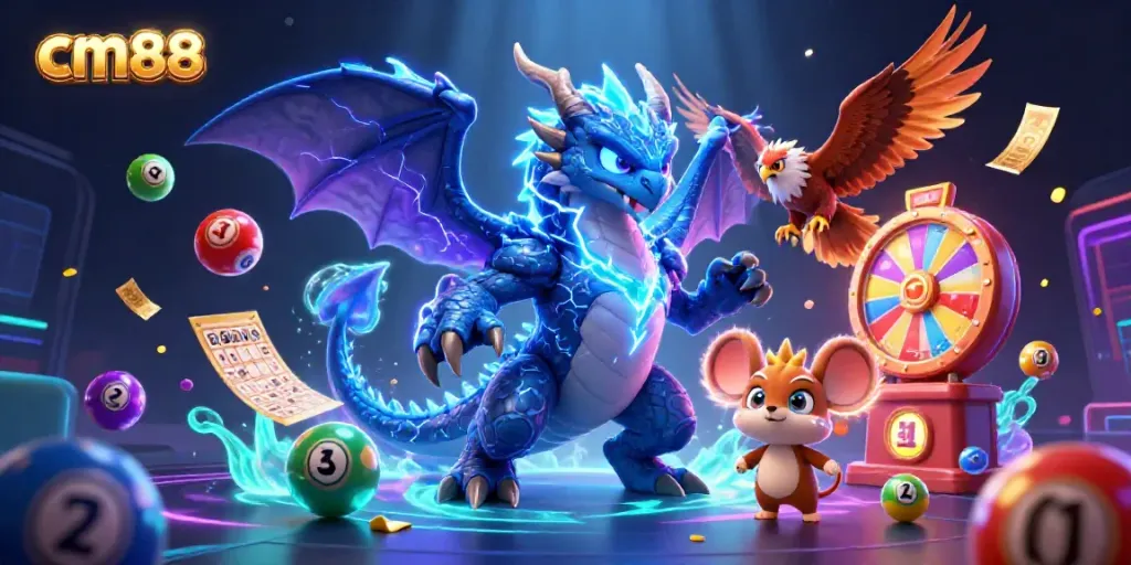 Experience exhilarating games at cm88 with an electrifying dragon and vibrant lottery elements!