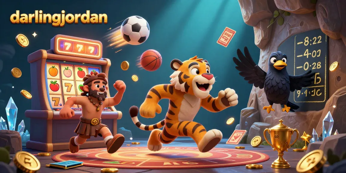 Experience thrilling slot action with darlingjordan in an energetic casino scene packed with colorful symbols and dynamic elements.