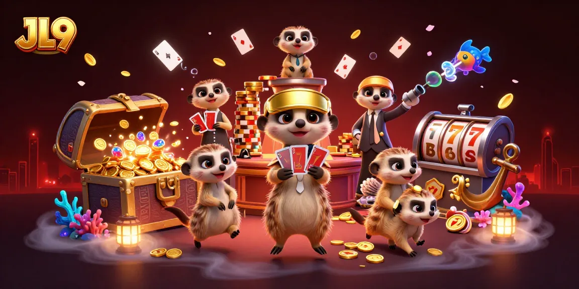 JL9 meerkats showcase a vibrant casino scene with dynamic gaming elements and treasures.