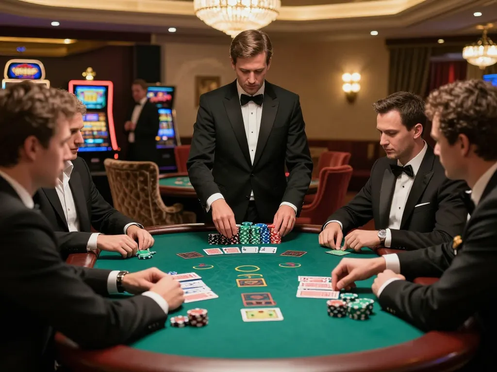 Players strategizing at a blackjack table in casino mb66, showcasing high-stakes action and excitement.