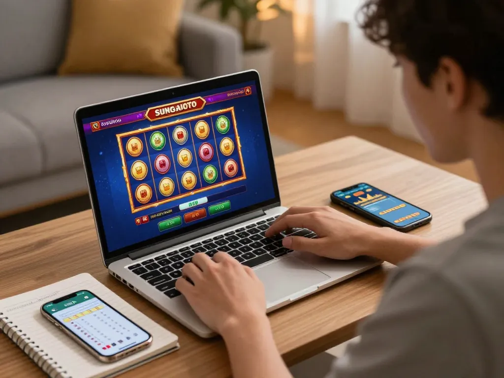 Engaging with the sungaitoto online casino platform from a cozy home setting.