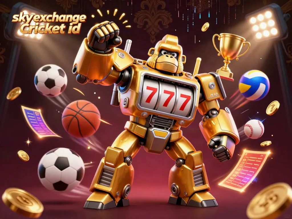 Engage in thrilling cricket betting with sky exchange Cricket id, experiencing an action-packed 3D scene of sports and gaming elements.