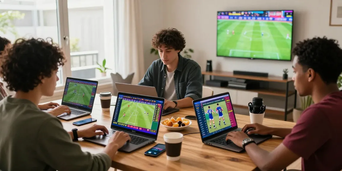 Puntowin enthusiasts engaging in online sports betting at home workspace with multiple screens.