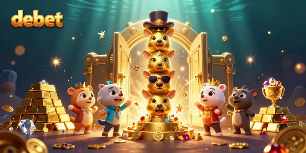 Experience the thrill of debet gaming with a vibrant 3D illustration highlighting a golden totem and treasure.