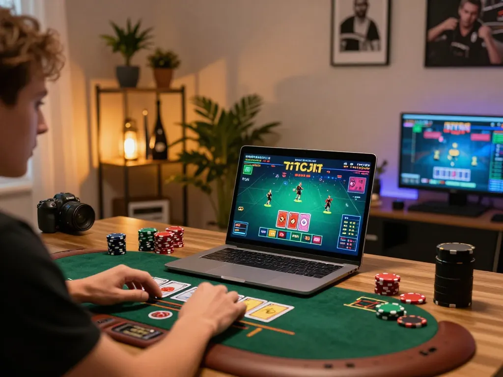 Engaged player using Go88 for live dealer blackjack in a cozy home setup