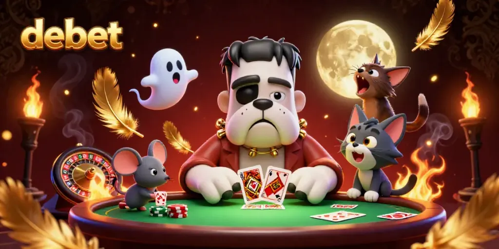 Experience the thrill of debet with unique characters and dynamic casino elements in a rich 3D illustration.