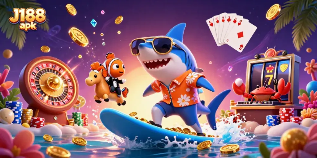 Experience thrilling gameplay with J188 apk, featuring fun characters and vibrant casino elements.