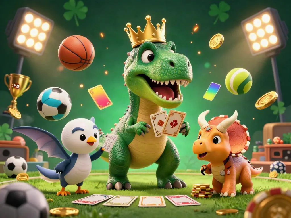 Engage with keonhacai2 as friendly dinosaur characters create a vibrant sports betting atmosphere.