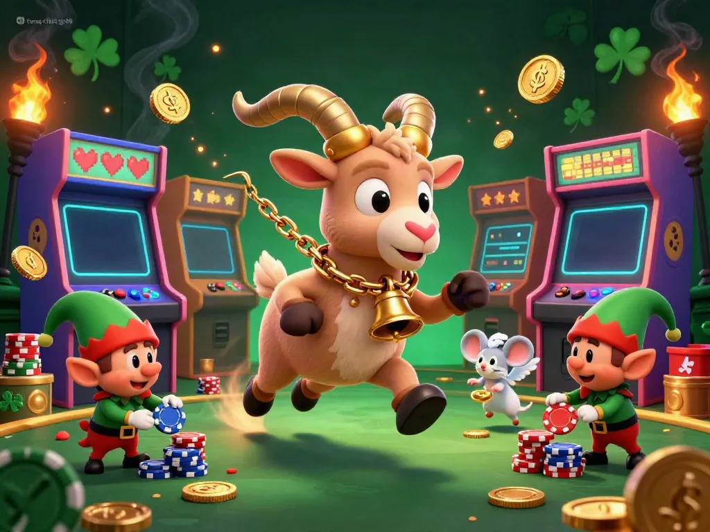 Experience the excitement at trang chủ go88 with a festive casino scene featuring a Krampus goat, an angel mouse, and elf gremlins.