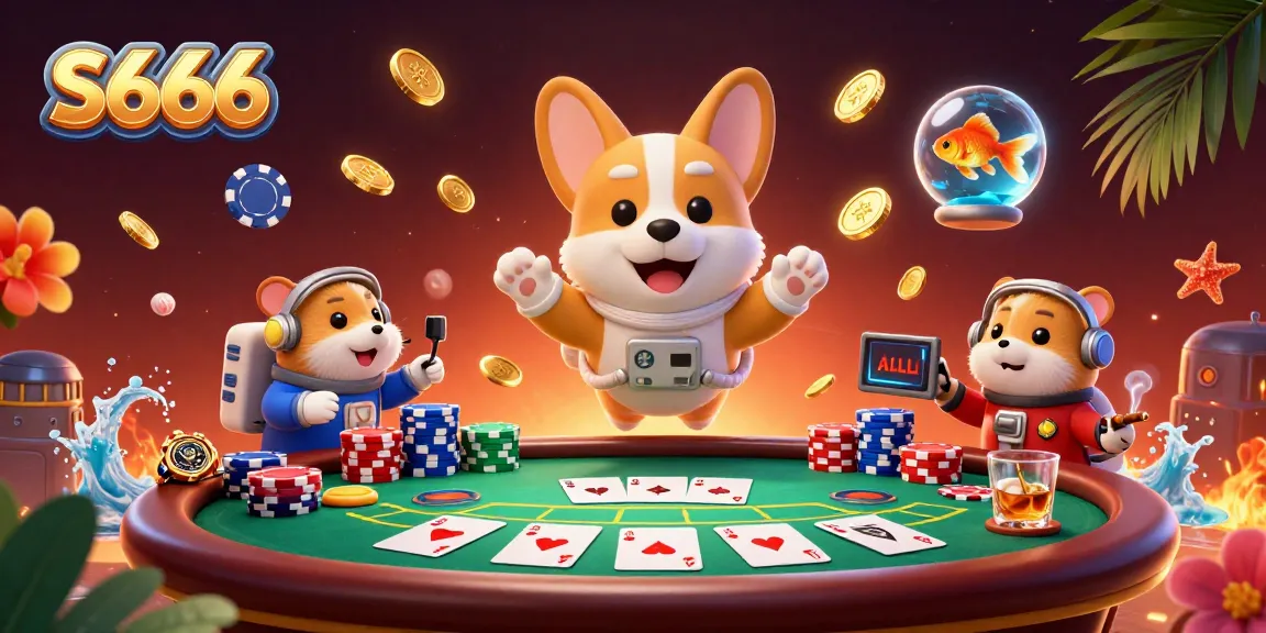 Play at S666 with a vibrant space-themed digital casino illustration featuring fun characters and exciting game elements.