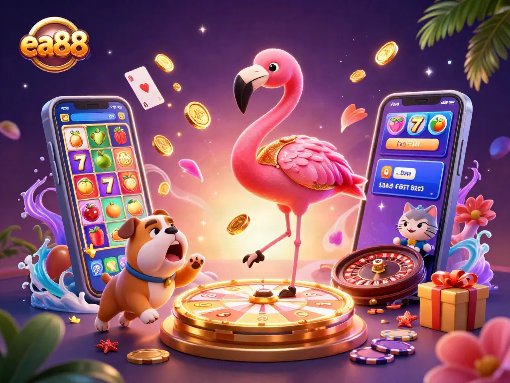 Spin the giant prize wheel with ea88, featuring lively characters and exciting gaming elements.