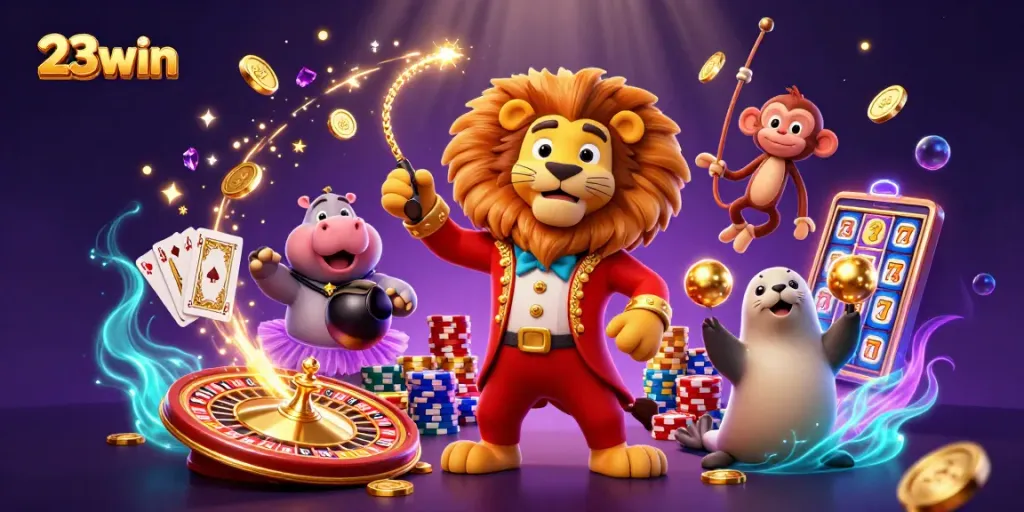 Experience thrilling gaming and jackpots at 23win with vibrant characters and dynamic casino elements.