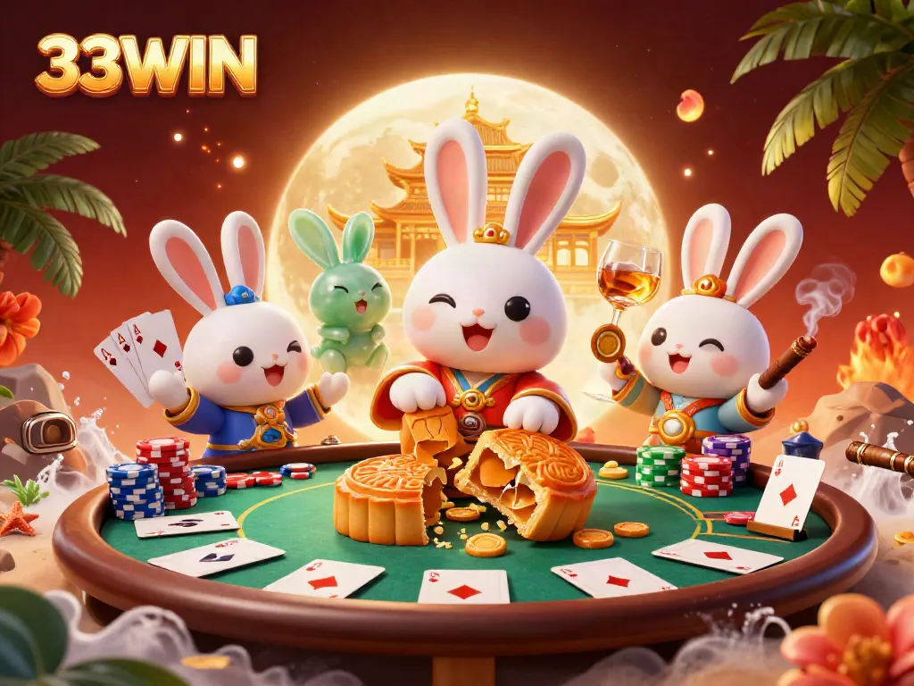 Experience thrilling gaming at 33WIN with vibrant poker action and enchanting lunar motifs.