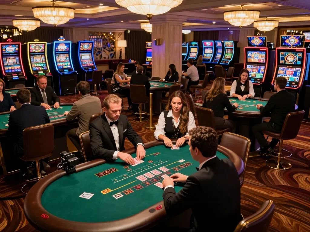 Players enjoying strategic gameplay at Rikvip's vibrant blackjack tables in an upscale casino atmosphere