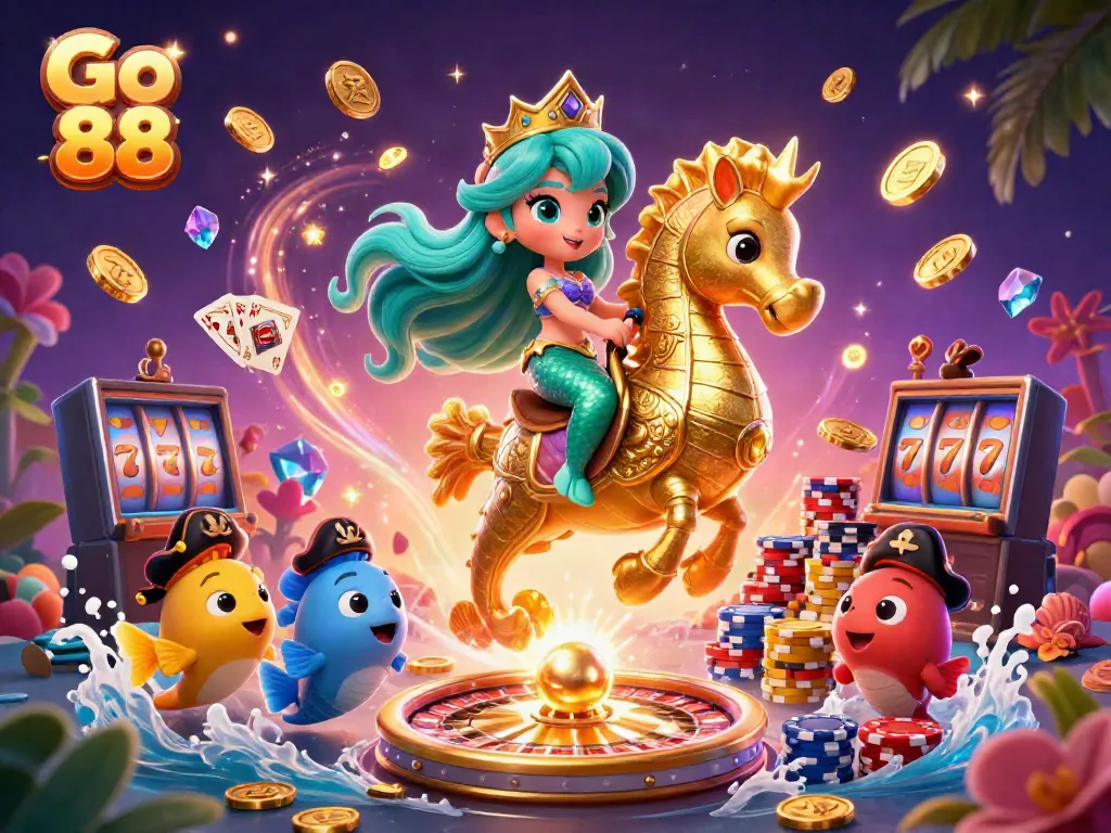 Experience thrilling gameplay with Go 88 featuring a vibrant mermaid scene and casino elements.