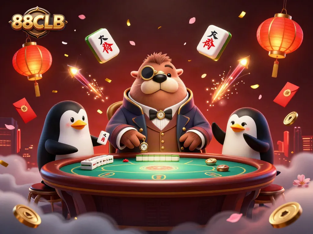 88CLB showcases a jolly walrus playing underwater poker with a dealer penguin and pufferfish, surrounded by festive elements.