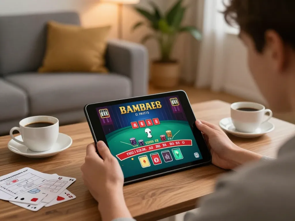 Engaging gameplay on a tablet at home, showcasing bong88viva online casino excitement.