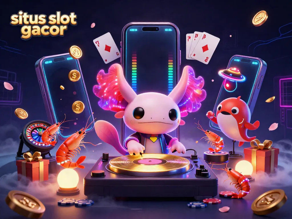 Experience the fun of situs slot gacor alongside vibrant characters and dynamic game elements in a neon-themed casino illustration.