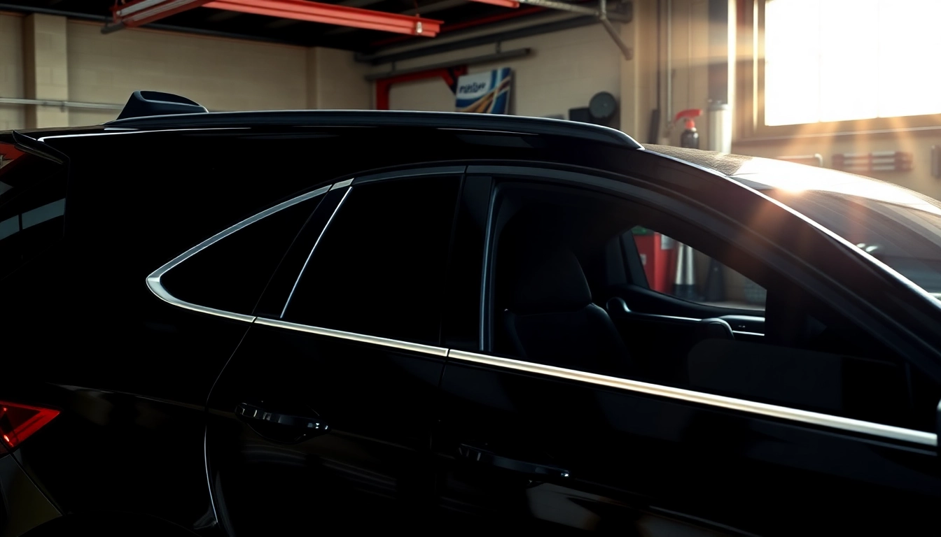 Showcase of window tinting Cleveland TN on a sleek car in a bright garage environment.
