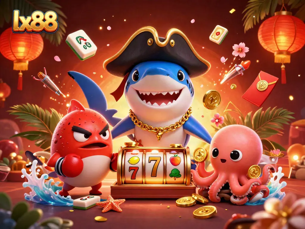 Engage with lx88's vibrant slot experience featuring cartoon characters in an exciting casino scene.