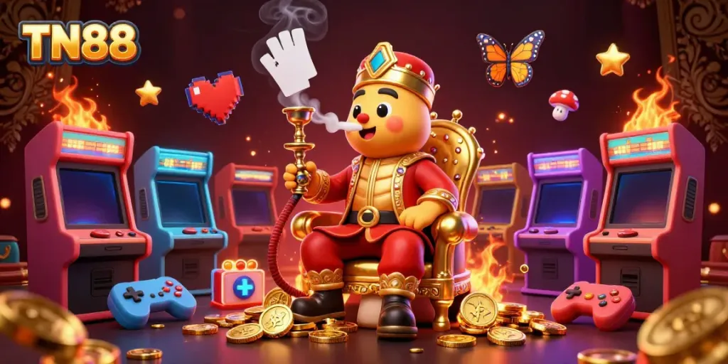 Experience excitement at TN88 with a vibrant casino scene featuring characters and gaming elements.