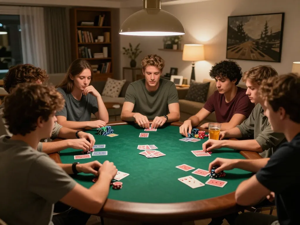 Friends enjoy a poker game while using 98win9, creating a lively and social atmosphere.