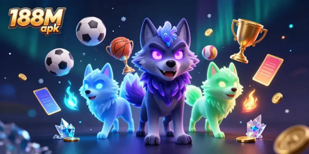 Engage in winning with the dynamic 188M apk featuring ghostly wolves and exciting sports elements.