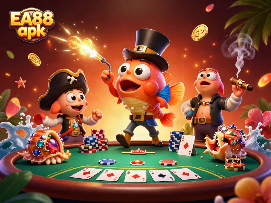 Engage with EA88 apk's thrilling gameplay surrounded by characters representing fun and fortune.