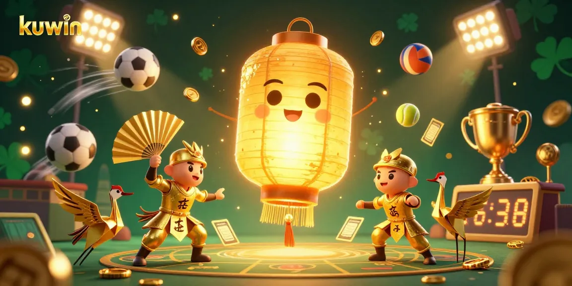 Kuwin's vibrant casino scene shows a magical lantern spirit amidst lively games.