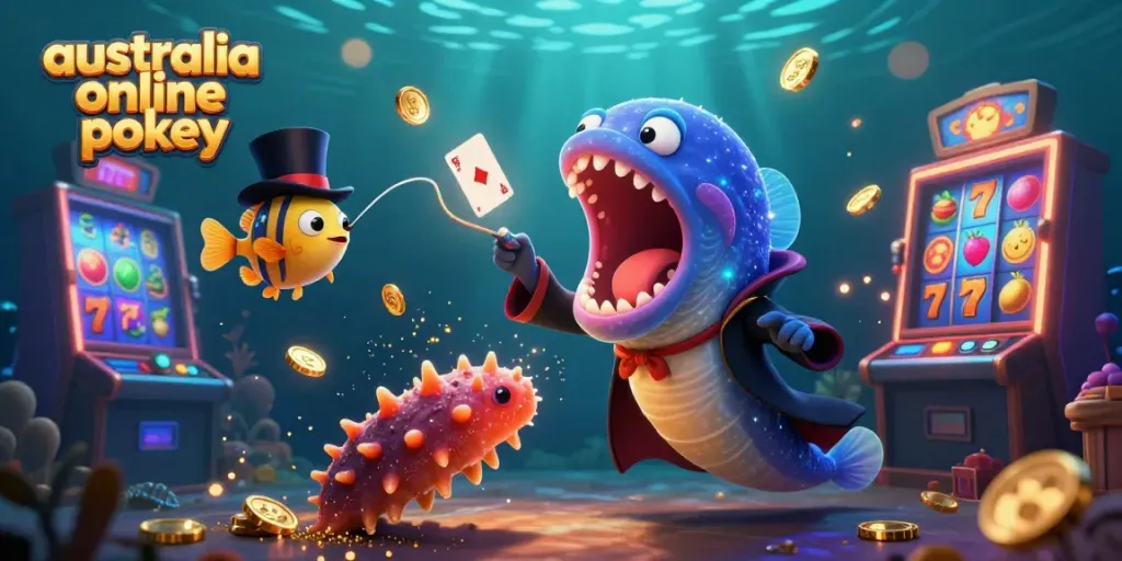 Experience thrilling action with australia online pokies featuring colorful slot machines, a magician eel, and vibrant sea creatures.