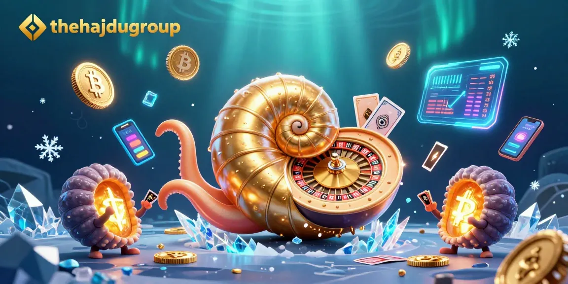Engage with exciting games at thehajdugroup's vibrant casino scene featuring a giant nautilus roulette wheel.