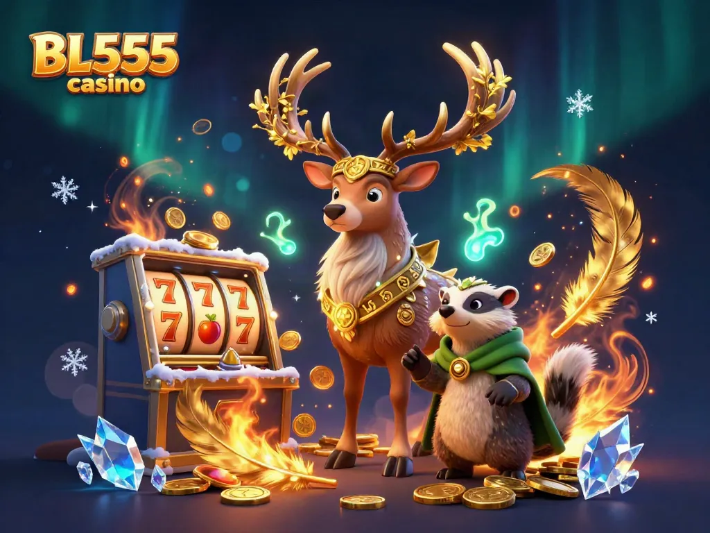 Experience the vibrant gaming atmosphere at BL555 casino through a dynamic 3D illustration.