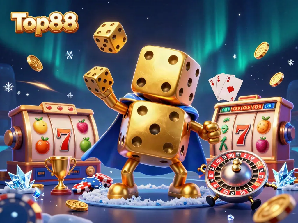 Experience the excitement of Top88 games with a vibrant 3D casino illustration showcasing immersive gameplay elements.