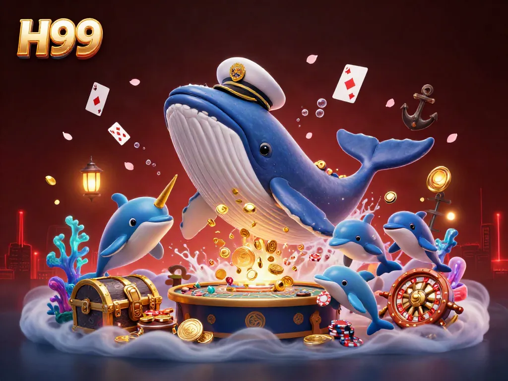 H99 captivates players with thrilling underwater casino excitement featuring a whale and dolphins.