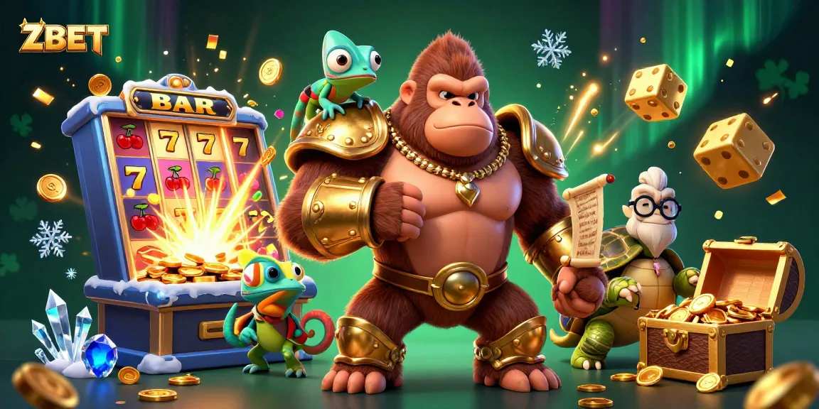 ZBET engages players with a vibrant 3D casino illustration featuring a gorilla king and jackpot excitement.