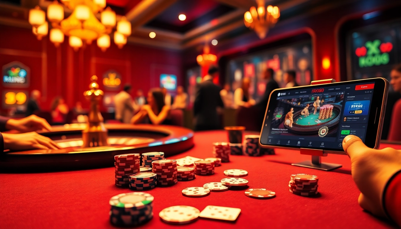 Experience the thrill of RR88 at a casino table with poker chips and cards.