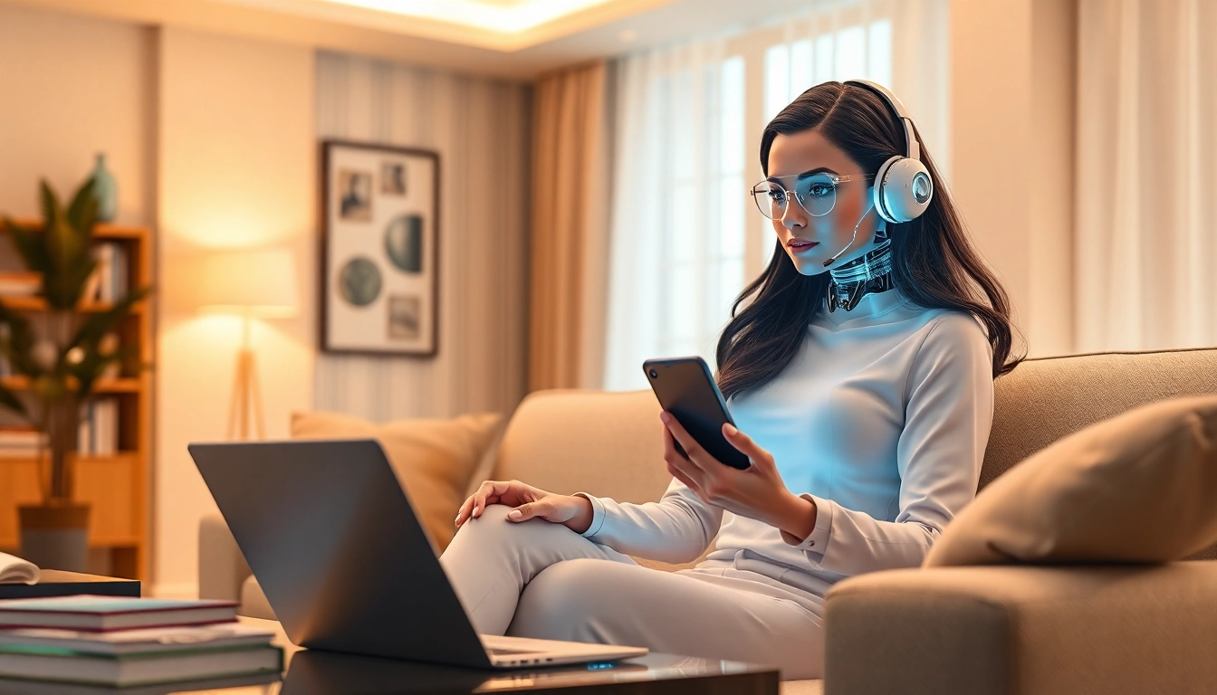 Friendly AI companion engaging in a virtual chat, showcasing girlfriend ai technology.