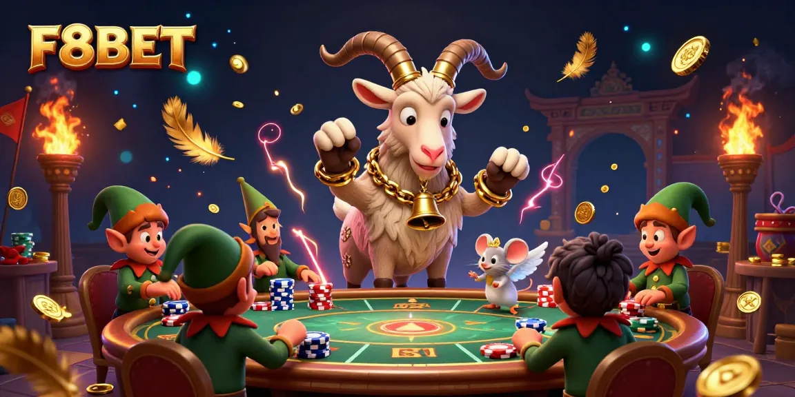 Experience thrilling interactions at F8BET's festive casino with 3D characters amidst stunning gaming elements.