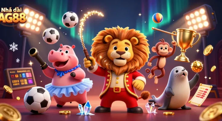 Experience the excitement of Nhà cái AG88 with lively cartoon characters and dynamic sports elements.