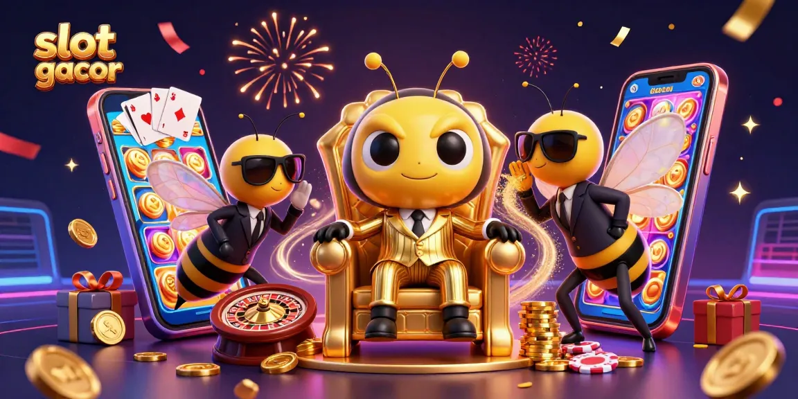 Experience thrilling slot gacor action with colorful games and golden rewards surrounding a charming mob boss.