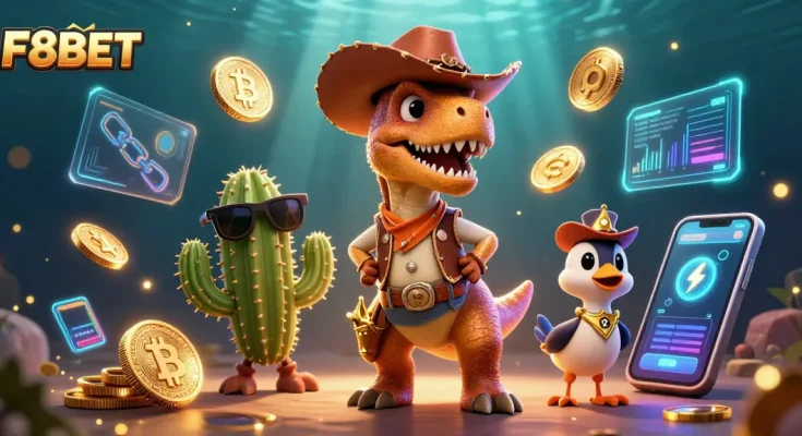 Experience thrilling gaming at F8BET with vibrant characters and dynamic crypto elements.