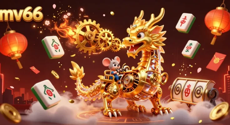Experience the thrill of mv66 with golden dragon, spinning slot reels, and vibrant casino elements.
