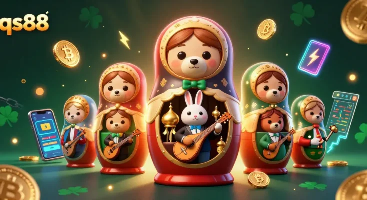 Experience qs88 at a vibrant casino scene featuring 3D bears, cryptocurrency, and dealer elements.