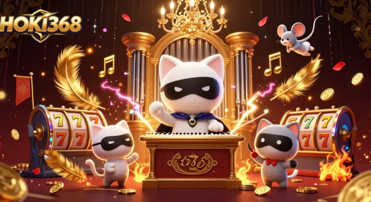 Experience thrilling gameplay with HOKI368’s packed casino scene featuring iconic characters.